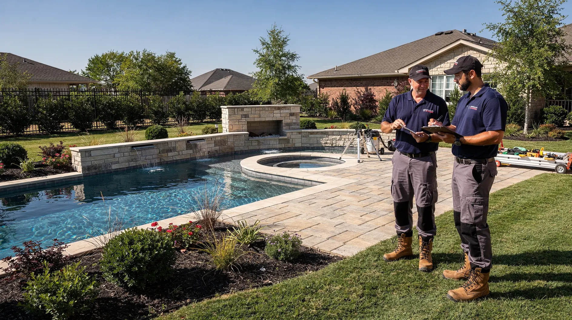 Hardscaping professional installing a paver patio