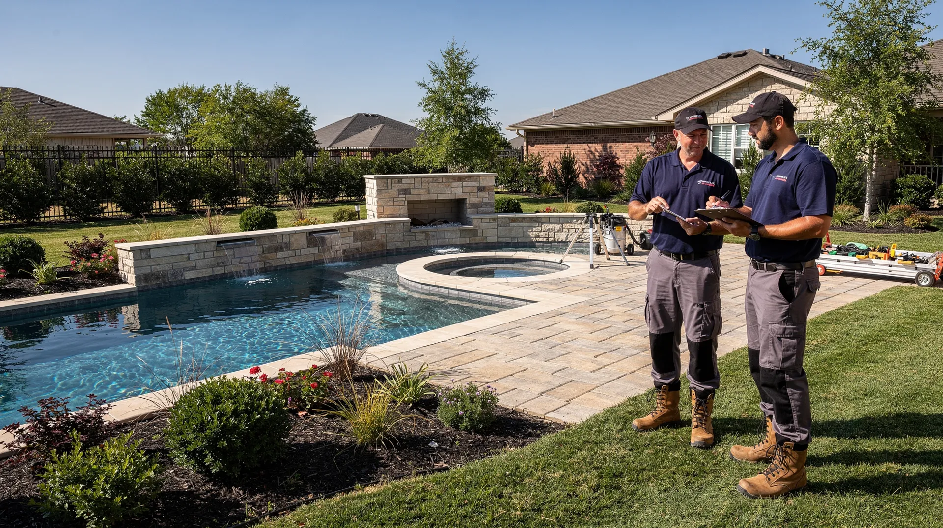 Hardscaping professional installing a paver patio