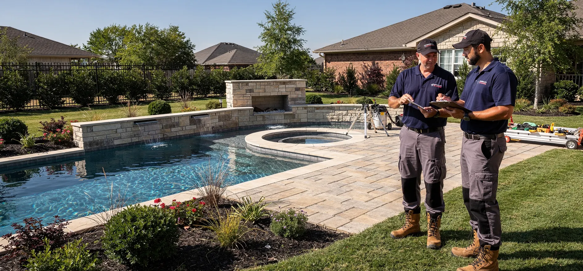 Hardscaping professional working at a customer property