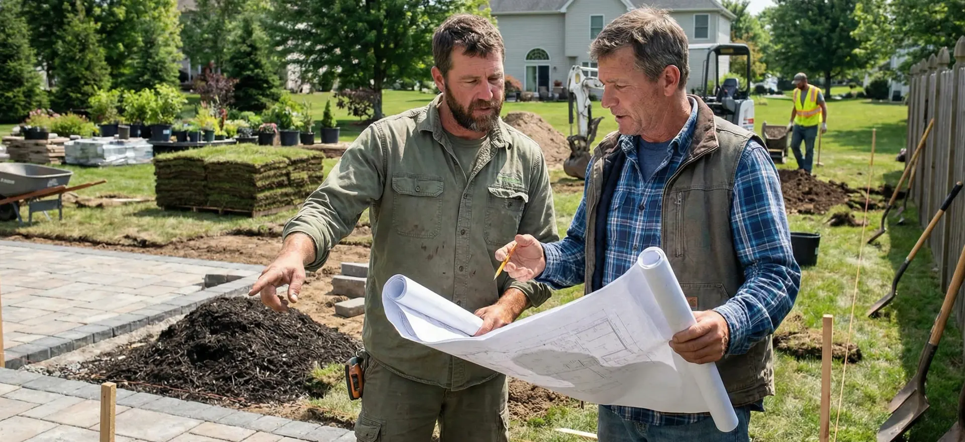 Landscaping professional working at a customer property