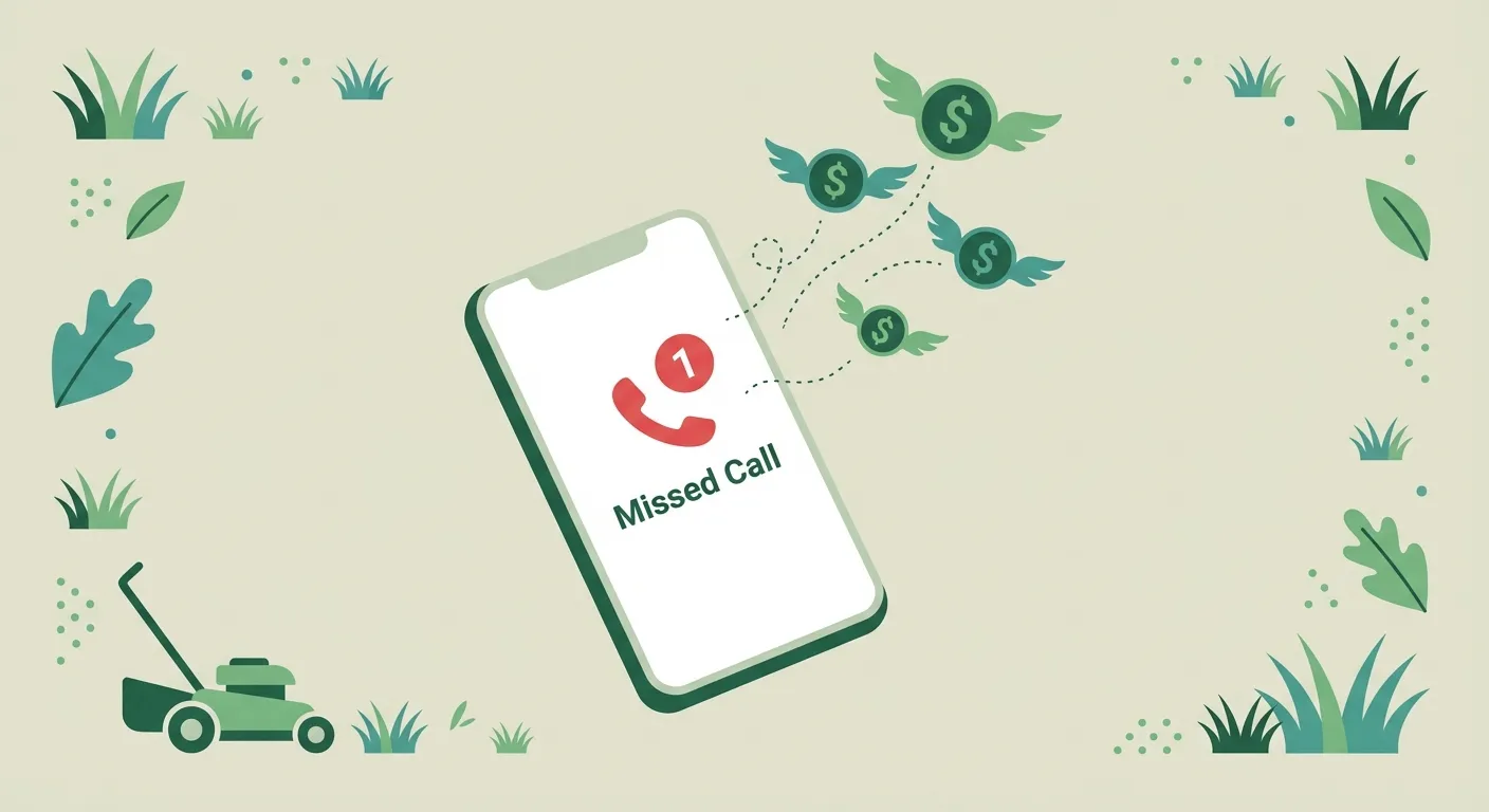 Missed calls calculator illustration showing a phone with missed call notification and dollar signs flying away